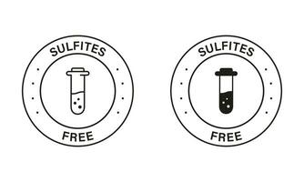 Nee sulfieten label. sulfieten vrij zwart postzegel set. Product zonder sulfaat symbool. natuurlijk ingrediënten teken. glas fles, test buis, Nee chemisch in voedsel logo. geïsoleerd vector illustratie.