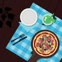 illustratie van een picknick, pizza en mojito. vector