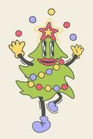 retro tekenfilm schattig Kerstmis boom. vector geïsoleerd illustratie