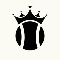 tennis logo ontwerp concept met kroon icoon. tennis sport winnaar symbool vector