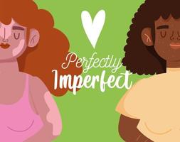 perfect onvolmaakte, tekenfilmvrouwen met vitiligo- en sproetenkarakters