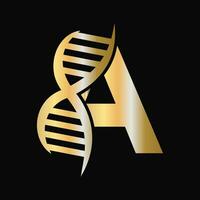 brief een dna logo ontwerp concept met dna cel icoon. Gezondheid zorg symbool vector