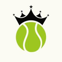 tennis logo ontwerp concept met kroon icoon. tennis sport winnaar symbool vector