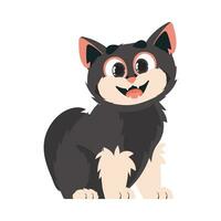grappig zwart kat. glimlachen katje. tekenfilm stijl, vector illustratie