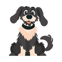 grappig zwart hond. glimlachen hond. tekenfilm stijl, vector illustratie