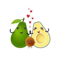 avocado tekens ontwerp op witte achtergrond. grappig schattig gelukkig lachend paar avocado met kind. vectorillustratie. vector