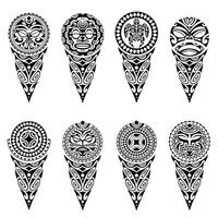 reeks van tatoeëren schetsen Maori stijl voor been of schouder. met schildpad, zon gezicht, masker, swastika. vector