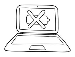 cartoon vectorillustratie van laptopcomputer met lege batterij vector