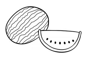 cartoon vectorillustratie van hele watermeloen en watermeloen segment vector