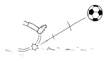 cartoon vectorillustratie van voetballer die de bal op het veld schiet vector