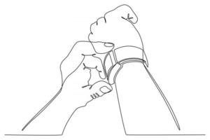 doorlopende lijntekening van een hand met een polshorloge vectorillustratie vector