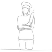 doorlopende lijntekening van vrouwelijke chef-kok bakkerij vectorillustratie vector