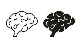 brainstorm, geheugen, psychologie symbool verzameling Aan wit achtergrond. verstand, intelligentie, neurologie, kennis pictogram. menselijk hersenen lijn en silhouet icoon set. geïsoleerd vector illustratie.