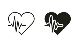 menselijk hart ritme pictogram set. gezond pols, hartslag ritme lijn en silhouet pictogrammen. noodgeval hart- diagnose symbool verzameling Aan wit achtergrond. geïsoleerd vector illustratie.