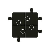 puzzel, idee, uitdaging spel, samenspel solide teken. decoupeerzaag oplossing silhouet icoon. logica combinatie, plein stukken bij elkaar passen glyph pictogram. geïsoleerd vector illustratie.