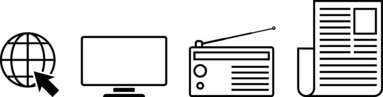 radio, TV, internet en krant- massa media icoon illustratie vector