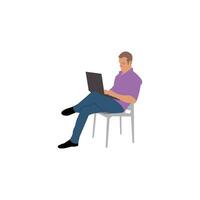 Mens werk met laptop zittend in stoel illustratie ontwerp vector