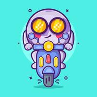 koel voetbal bal karakter mascotte rijden scooter motorfiets geïsoleerd tekenfilm in vlak stijl ontwerp vector