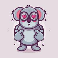 kawaii koala dier karakter mascotte met liefde teken hand- gebaar geïsoleerd tekenfilm in vlak stijl ontwerp vector