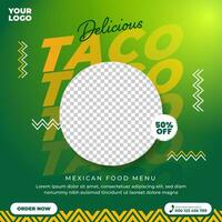 heerlijk taco Mexicaans voedsel menu sociaal media post ontwerp sjabloon vector