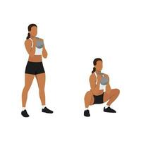 vrouw aan het doen kettlebell beker hurken oefening. vlak vector illustratie geïsoleerd Aan wit achtergrond. training karakter reeks