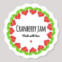 vectorillustratie. label voor bessenjam. rond frame van cranberry vector