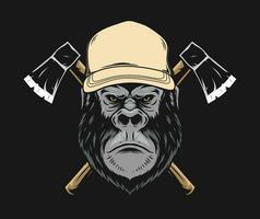 gorilla hoofd met bijl vector illustratie