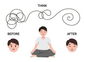 Mens of jongen beoefenen meditatie of aan het doen yoga. opmerkzaamheid en mentaal Gezondheid voor illustratie vector