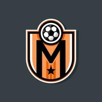 brief m voetbal logo. Amerikaans voetbal logo insigne met een voetbal bal illustratie. sport team logo vector. vector