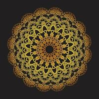 luxe sier- mandala ontwerp achtergrond in goud, luxe bruiloft uitnodiging, sier- bloemen hoek kader, zwart achtergrond met goud mandala decoratie vector