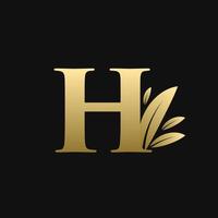 gouden eerste letter h blad logo vector