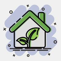 icoon eco huis. ecologie en milieu elementen. pictogrammen in grappig stijl. mooi zo voor afdrukken, affiches, logo, infografieken, enz. vector