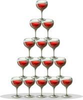 vector beeld van een cascade van bril met rood wijn. hand- getrokken kunst. eps 10