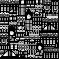 vector achtergrond naadloos patroon, bestaande van gemakkelijk huizen met patronen in de het formulier van sneeuwvlokken Aan de gevels. eps 10