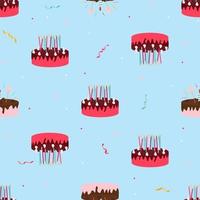 leuke verjaardag naadloze patroon achtergrond met cake, kaarsen. ontwerpelement voor uitnodiging voor feest, felicitatie. vector illustratie eps10