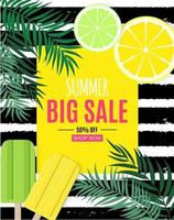 abstracte zomer verkoop achtergrond met palmbladeren en ijs. vector illustratie