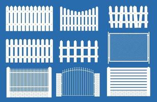 collectie set hekken, piketten silhouetten voor tuin achtergrond. vector illustratie