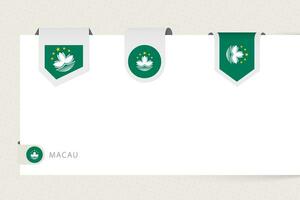 etiket vlag verzameling van macau in verschillend vorm geven aan. lint vlag sjabloon van macau vector