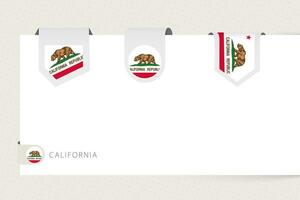 etiket vlag verzameling van ons staat Californië in verschillend vorm geven aan. lint vlag sjabloon van Californië vector