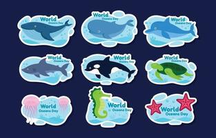 set wereld oceanen dag stickers vector