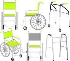 vector rolstoel, rollator, wandelen kader. vector illustratie van medisch uitrusting set.
