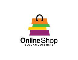 online winkel logo ontwerpen sjabloon. illustratie vector grafisch van boodschappen doen kar en winkel zak combinatie logo ontwerp concept. perfect voor e-commerce, uitverkoop, korting of op te slaan web element. bedrijf embleem