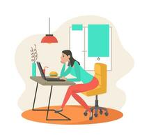 een vrouw in voorkant van haar laptop, vector ontwerp, werk Bij huis, freelancer