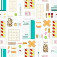 vector naadloos patroon met medisch apparatuur, pillen, spuit, pleisters en medisch tablets