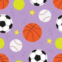 vector naadloos patroon met voetbal ballen, basketbal, Amerikaans Amerikaans voetbal bal, tennis bal en basketbal in tekenfilm stijl