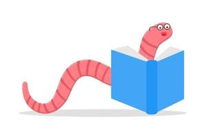 cartoon stijl regenworm met boek en glazen vectorillustratie vector