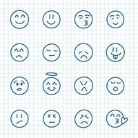 emoji's gezichten icoon in hand- getrokken stijl. kinderspel emoticons vector illustratie Aan geïsoleerd achtergrond. gelukkig en verdrietig gezicht teken bedrijf concept.