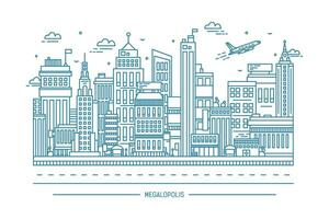 megalopolis, groot stad leven, contour lijn kunst illustratie vector