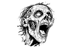 zombie hoofd of gezicht inkt schetsen. wandelen dood hand- tekening vector illustratie.