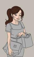een gemakkelijk 2d tekening van een dame met een recycling zak vector